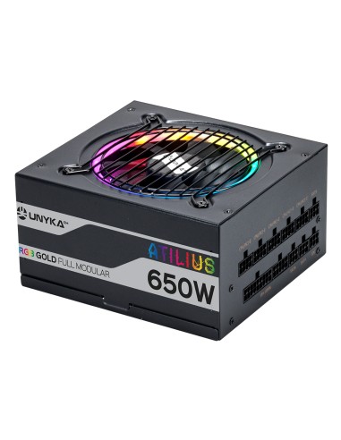 Fuente De Alimentación Unyka Atilius Rgb Atx 650w Black Cableado Modular Apfc Activo Eficiencia Energetica 90% Ventilador Rg...