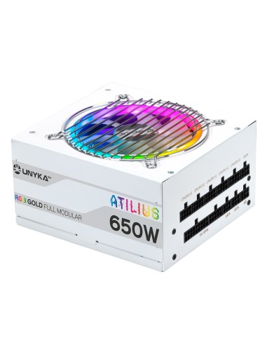 Fuente De Alimentación Unyka Atilius Rgb Atx 650w White Cableado Modular Apfc Activo Eficiencia Energetica 90% Ventilador Rg...