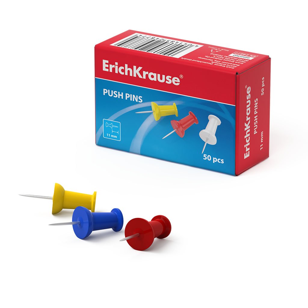 Erichkrause Tachuelas De Colores - Cabeza De Plastico - Alambre De Acero De Alta Calidad - Resistente A La Corrosion - Sin Manchas - Color Variado
