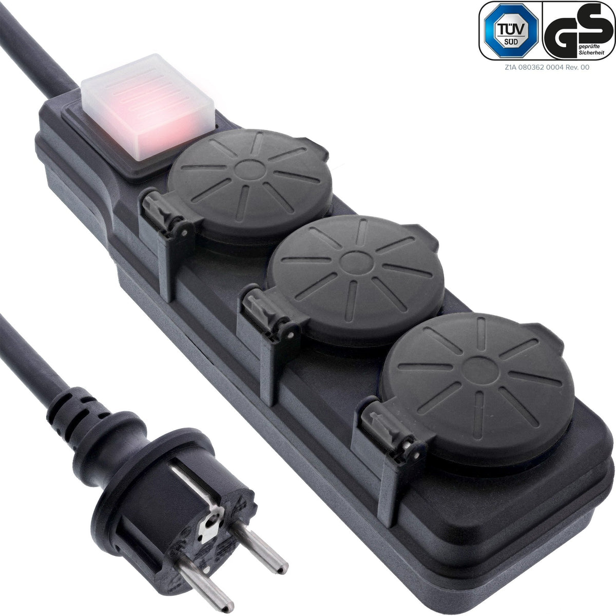 Inline® Outdoor Power Strip, 3 Port Type F German, Ip44, With Power-Switch, 5m