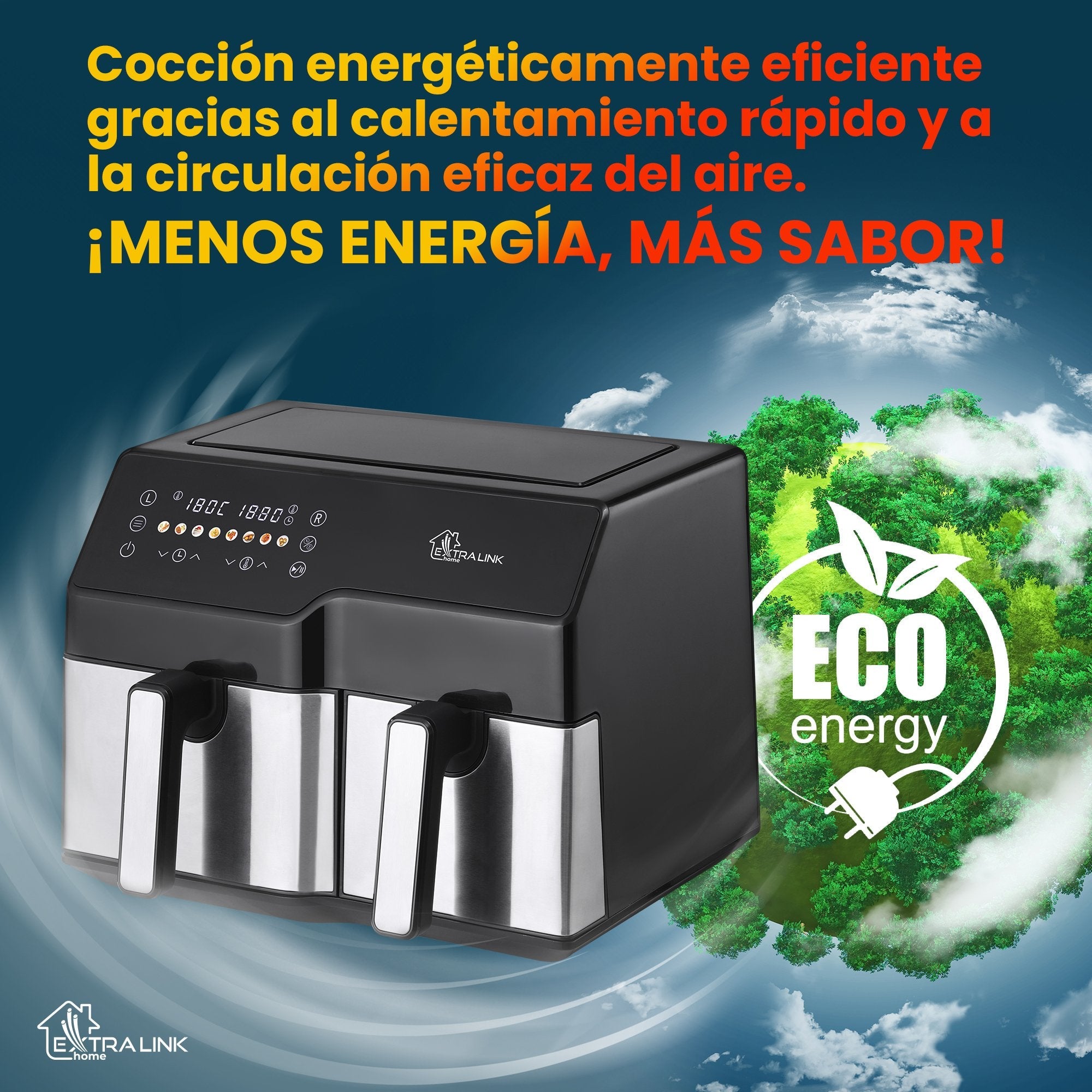 Extralink Home Air Fryer 10l (6l+4l) Eu Sj-1000 2500w