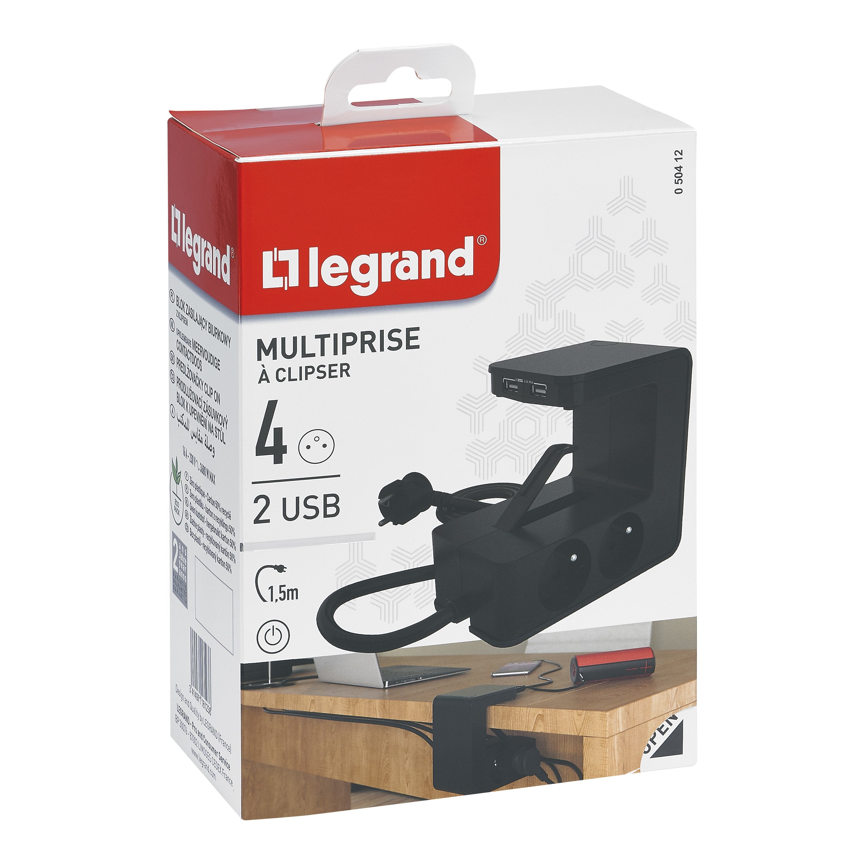 EAN 3414971161238 - Legrand 0 504 12 base múltiple 1,5 m 4 salidas AC Interior Negro imagen 3