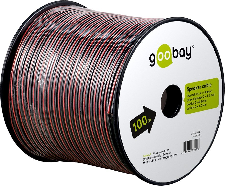 Bobina De 100 Metros Cable Altavoz Rojo-Negro 2x4.00mm Cca-Pvc  Cpr Eca Goobay