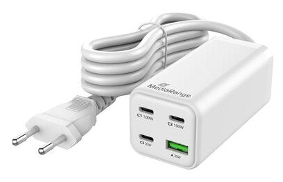 Mediarange Cargador 100w 4-Port 1x Usb-A 3x Usb-C Gan, Blanco