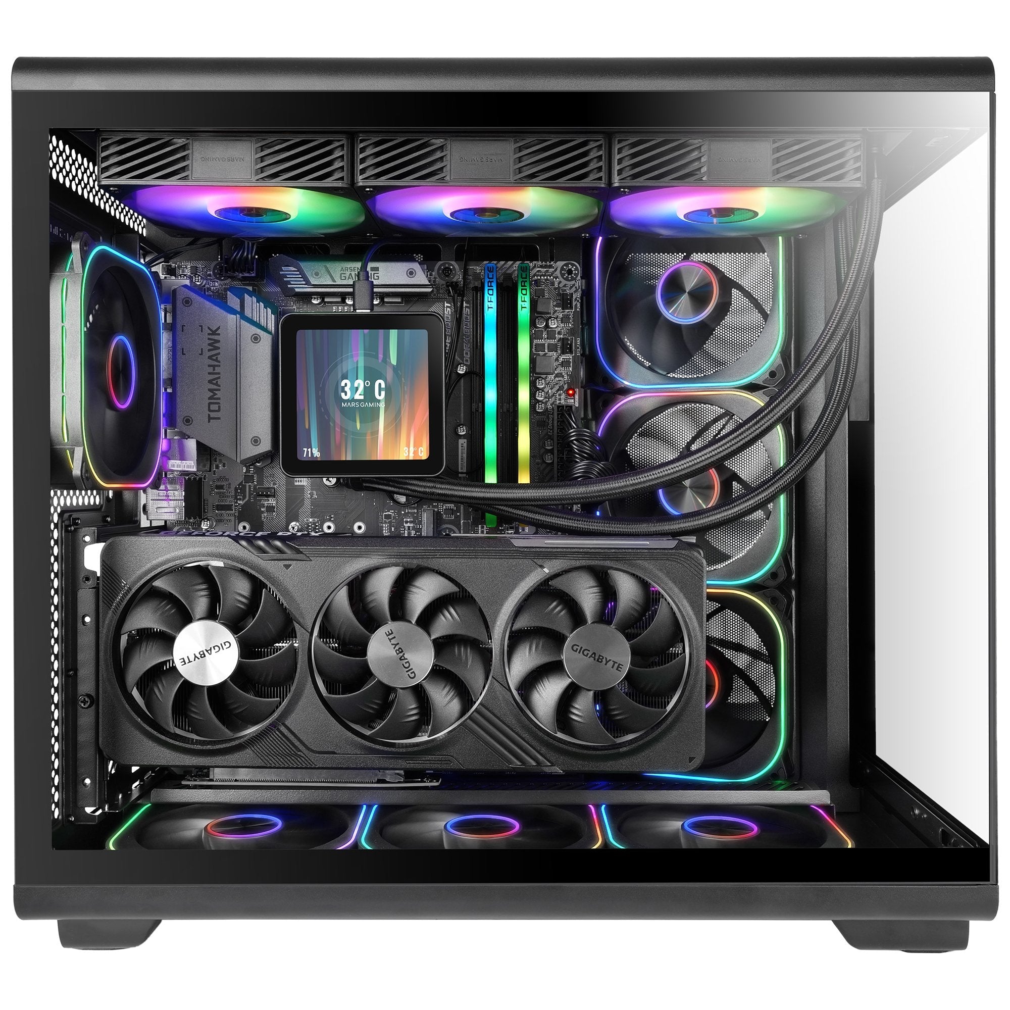 Caja Pc  Atx Mars Gaming Mc-Revpro Pantalla Lcd 4.3" Cristal Templado 4x Ventiladores Argb Black