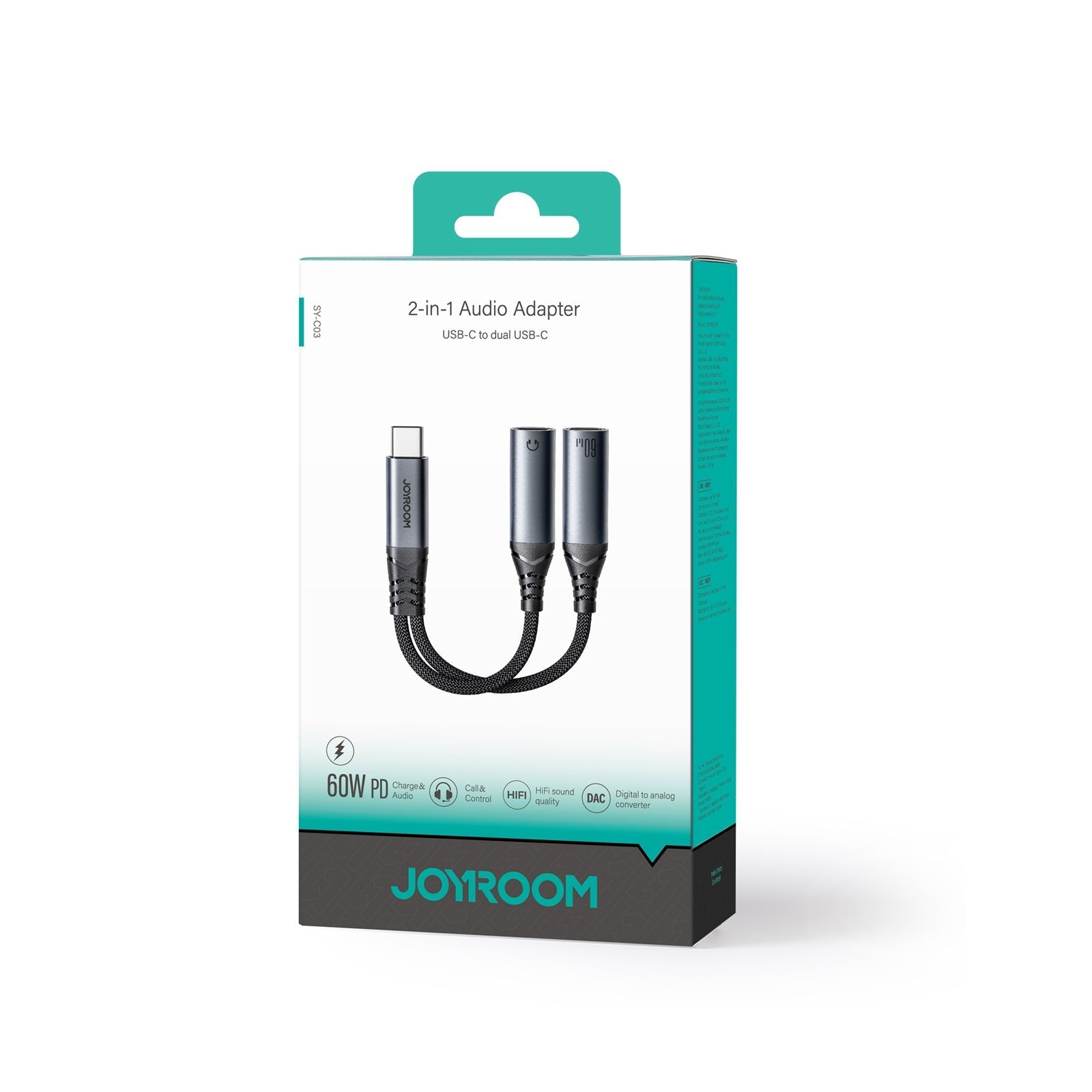 EAN 6956116764821 - JOYROOM SY-C03 cable USB USB C USB C/3.5mm 60 W Negro imagen 2