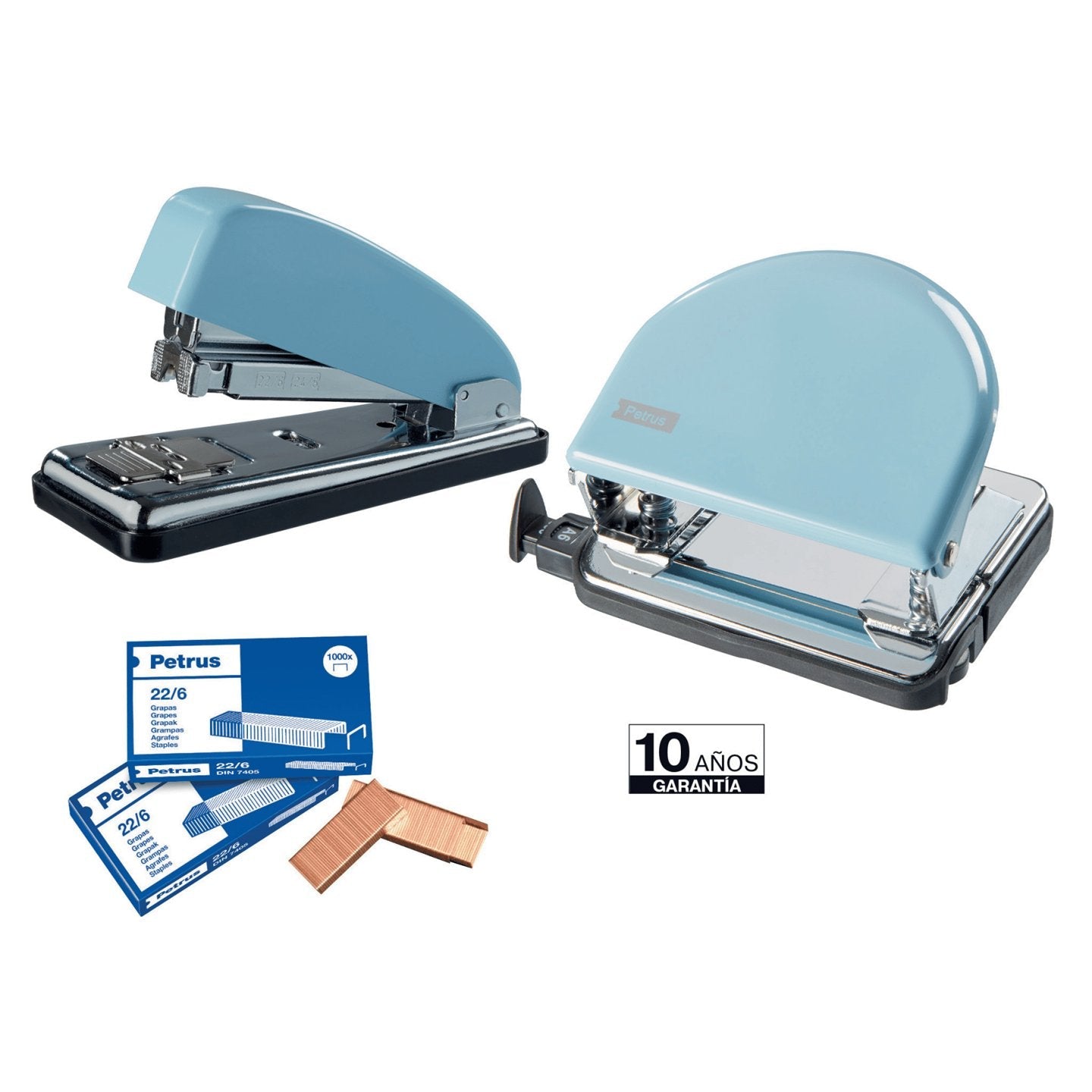 Petrus 52 Retro Taladro Perforador Metalico - Hasta 20 Hojas - Marcas De Formato - Facil Vaciado - Punzones 5.5mm -