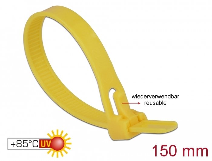 Delock 18760 Bridas Reutilizables Resistentes Al Calor La 150 X An 7,5 Mm 100 Piezas Amarillo