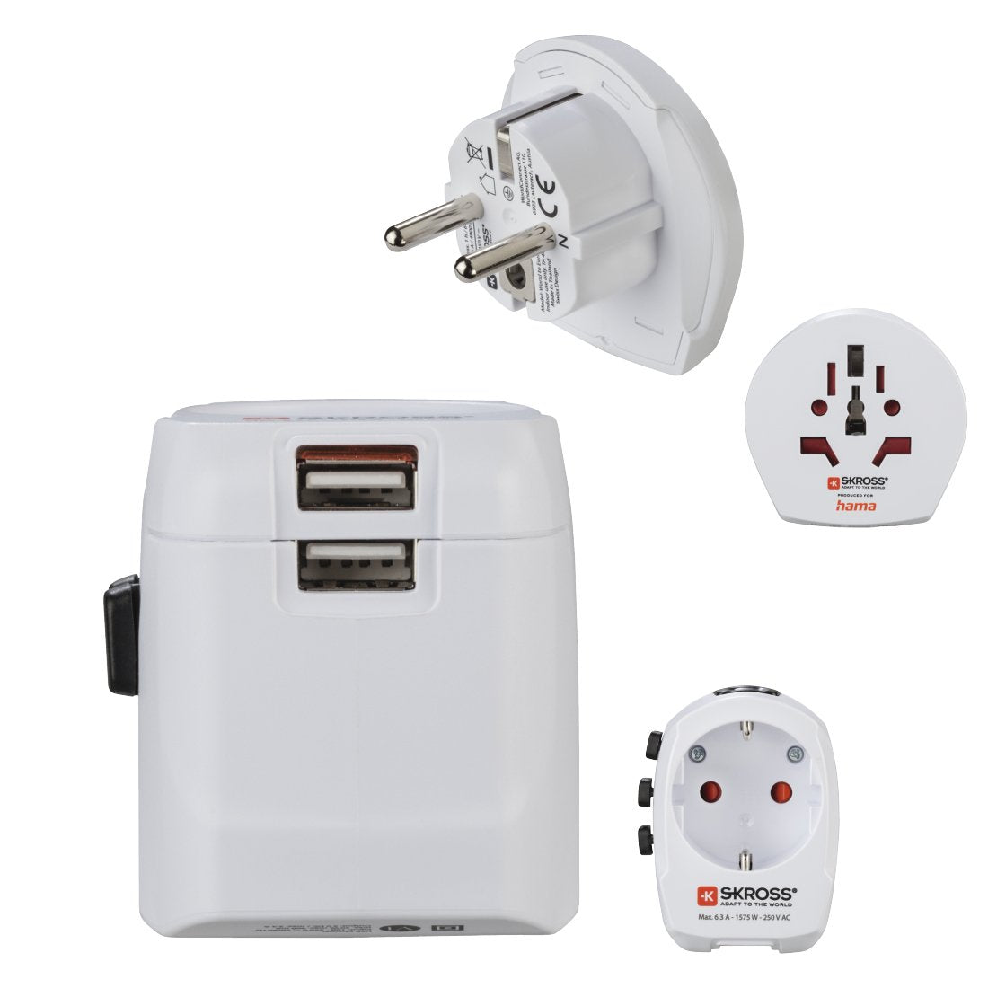 Hama World Travel Pro Adaptador De Viaje Universal - Potencia Hasta 1680w - Voltaje 110-240v - Blanco