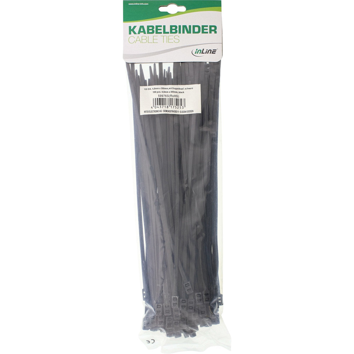 Bridas De Doble Cabezal Montable Inline 300 Mm X 4,8 Mm Negro 100 Uds.