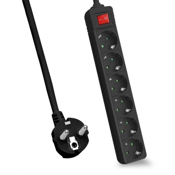 Helos Regleta Classic, 6 Tomas, Negro, 3,0m, Con Interruptor