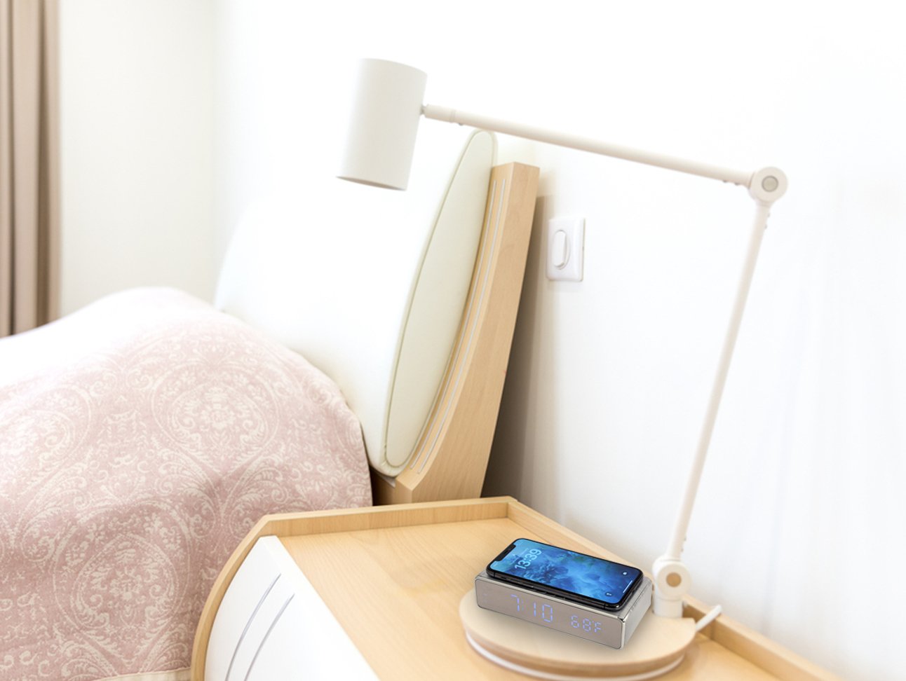 Gembird Dac-Wpc-01-S, Reloj Despertador Con Cargador Inalambrico, Plata, Iphone X/Xs/Xr, Iphone 8, Galaxy S8/S7/S6, Lcd