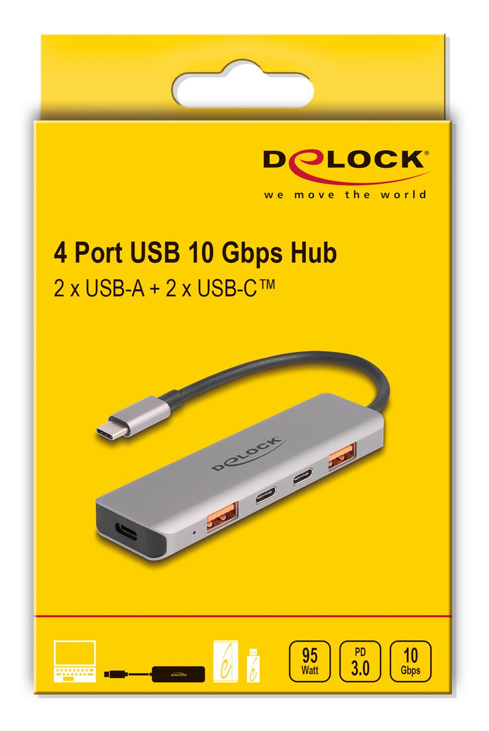 Hub Delock Usb 10 Gbps 2 Port Usb Typ-A + 2 Port Usb Tipo-C