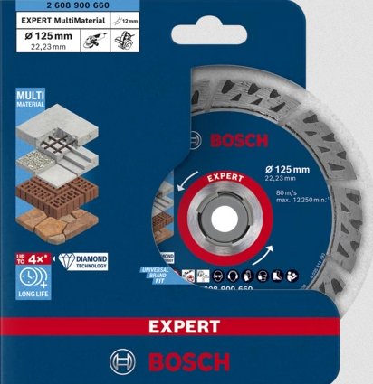 Disco De Corte Diamantado Bosch Expert Multimaterial, Ø 125 Mm (Diámetro 22,23 Mm)  2608900660