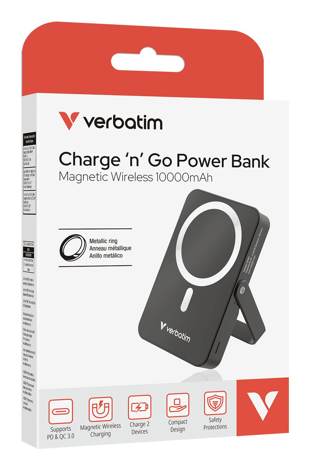 Verbatim Power Bank Mit Standfuss Mag.Wireless 10000ma Schw. 32264