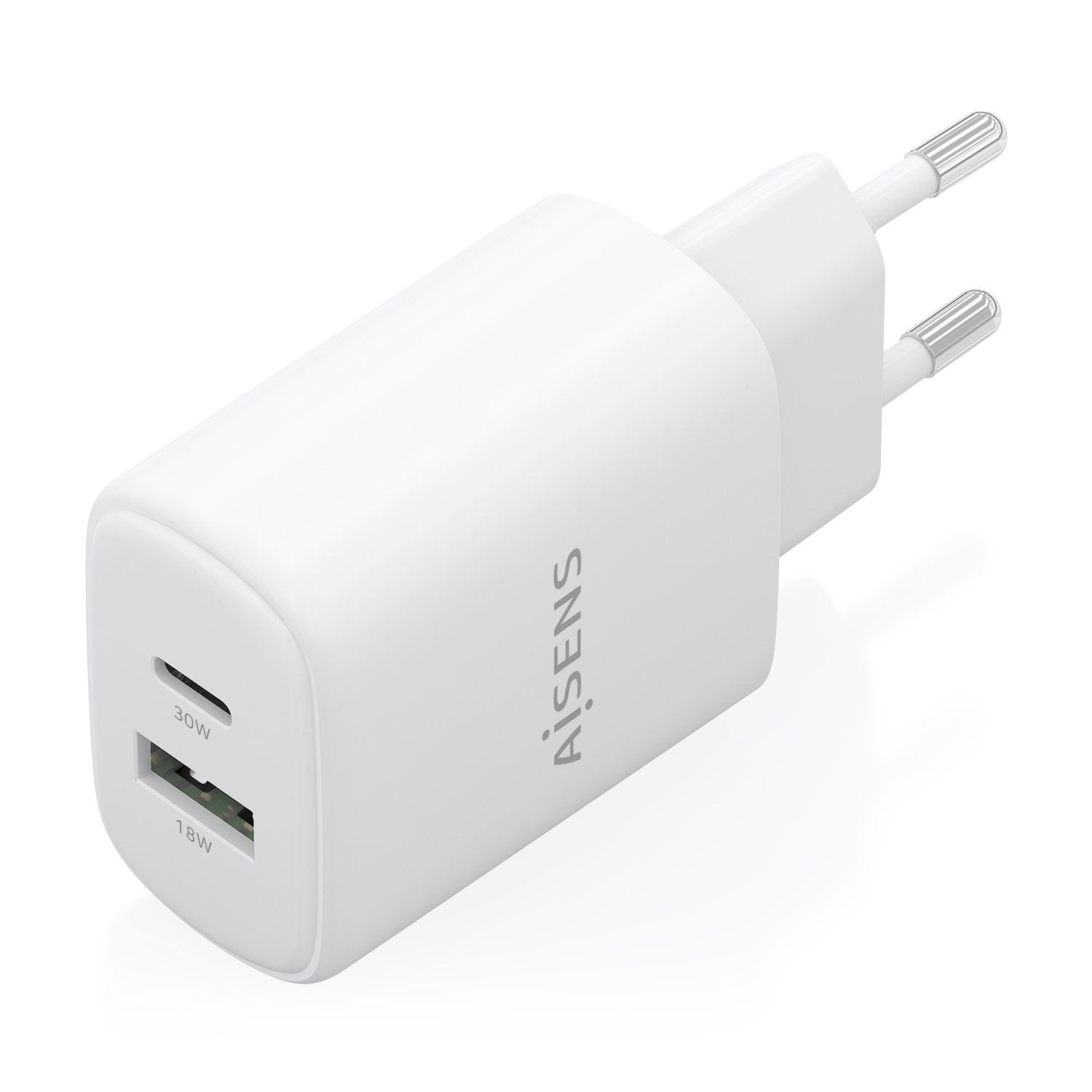 Aisens Cargador Gan 30w, 1xusb-C Pd3.0 Qc4.0, 1xusb-A Qc3.0, Blanco