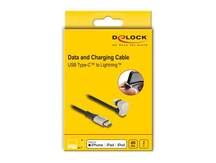 Delock Daten- Y Cable De Carga Usb Tipo-C A Lightning F 180° Angular 2 M Mfi