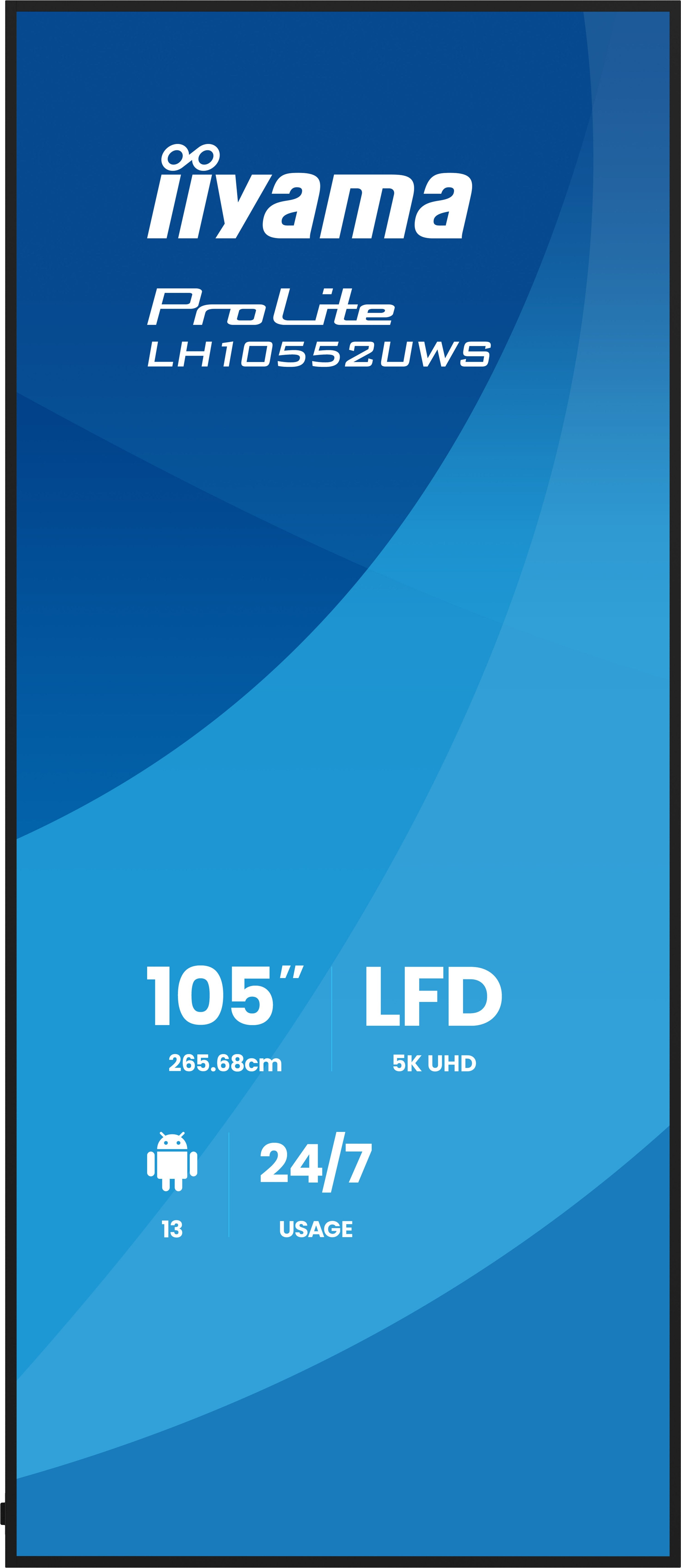 265,7cm 104.6" (5120x2160) Iiyama Lh10552uws-B1ag 21:9 5k Uw Ips 8ms 60hz Hdmi Displayport Usb-C Rj45 Rs-232c Vesa Speaker Wifi Black