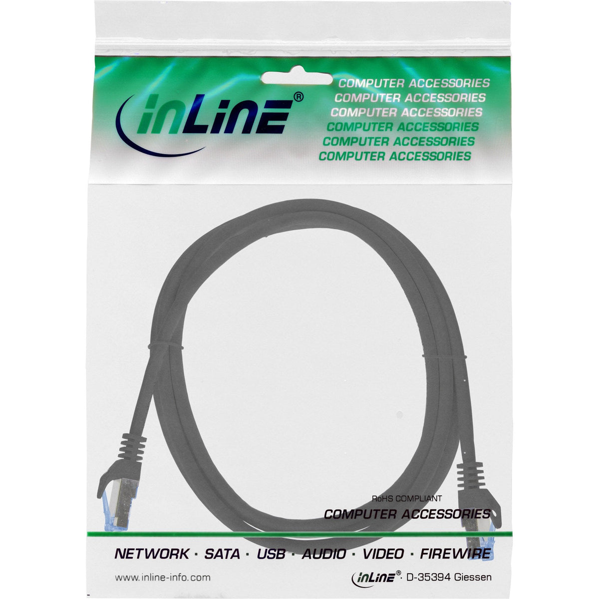 Inline® Patch Cable, Cat.6a, S/Ftp, Tpe (Lszh), Cca, Negro, 2m