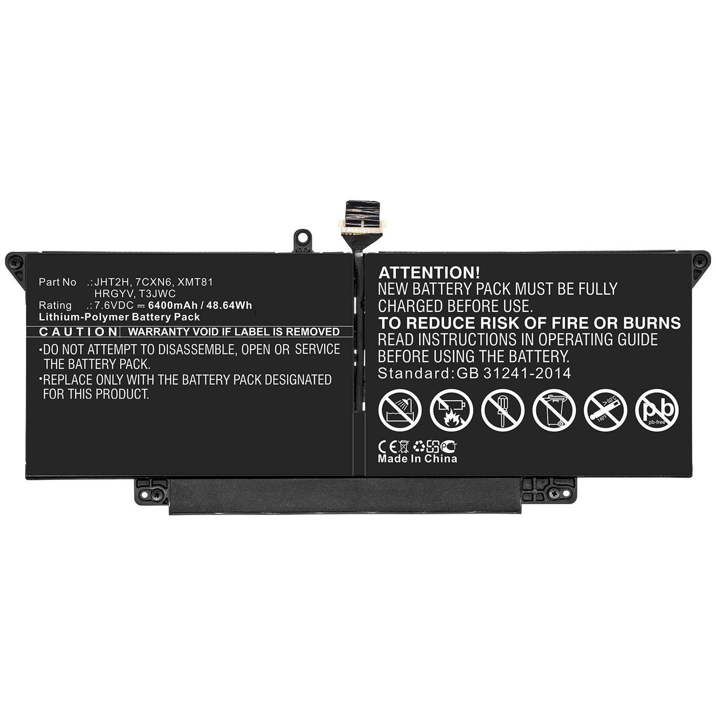 Laptop Battery For Dell 48.64wh Li-Pol 7.6v 6400mah