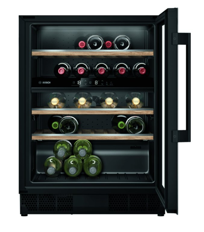 Vinoteca Bosch Hogar Serie Kuw21ahg0  6, Negra, 2 Zonas De Temperatura Kuw21ahg0