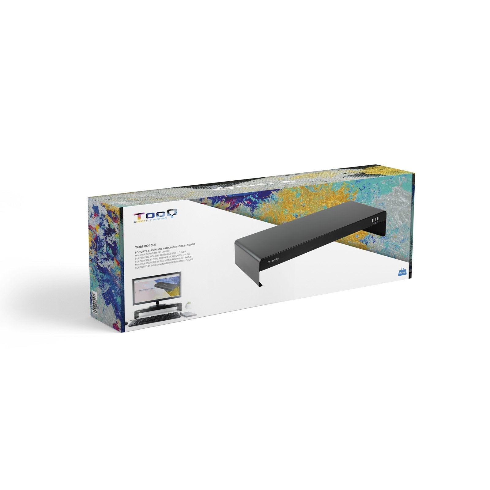 Tooq Soporte Elevador Para Monitor O Portatil - 3x Usb 2.0 - Peso Max. 20kg - Negro