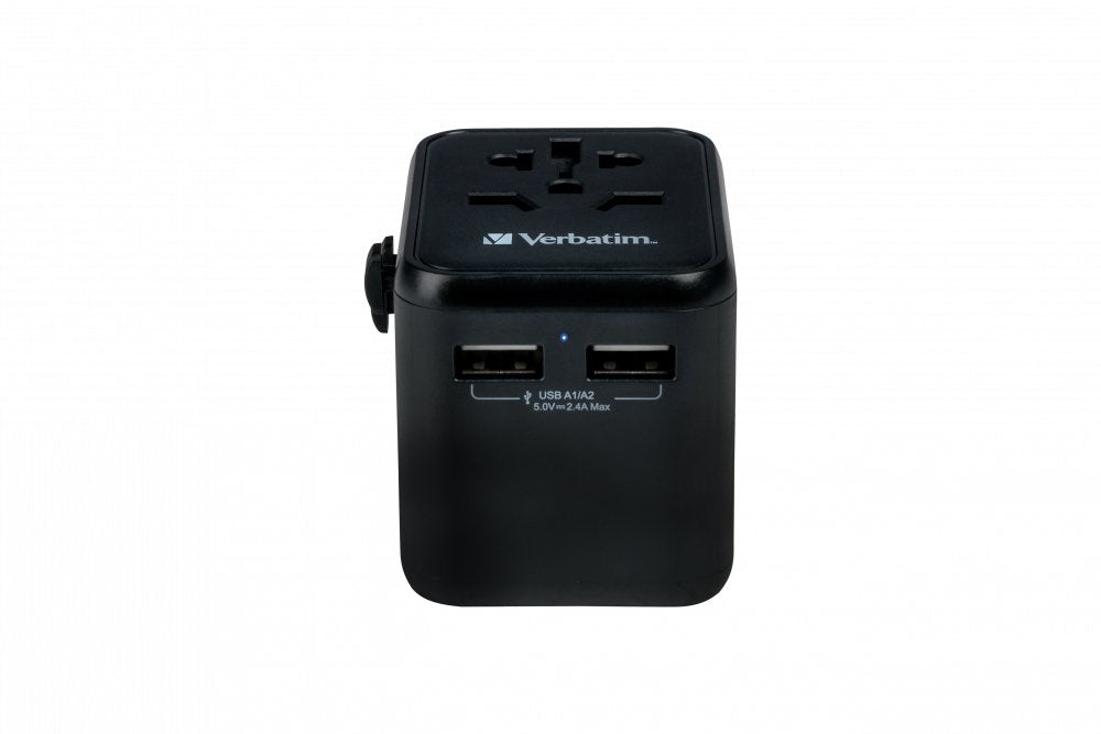 Verbatim Adaptador De Carga, Universal Travel, Uta-01, Negro 100-250 V, 2x Usb Tipo A