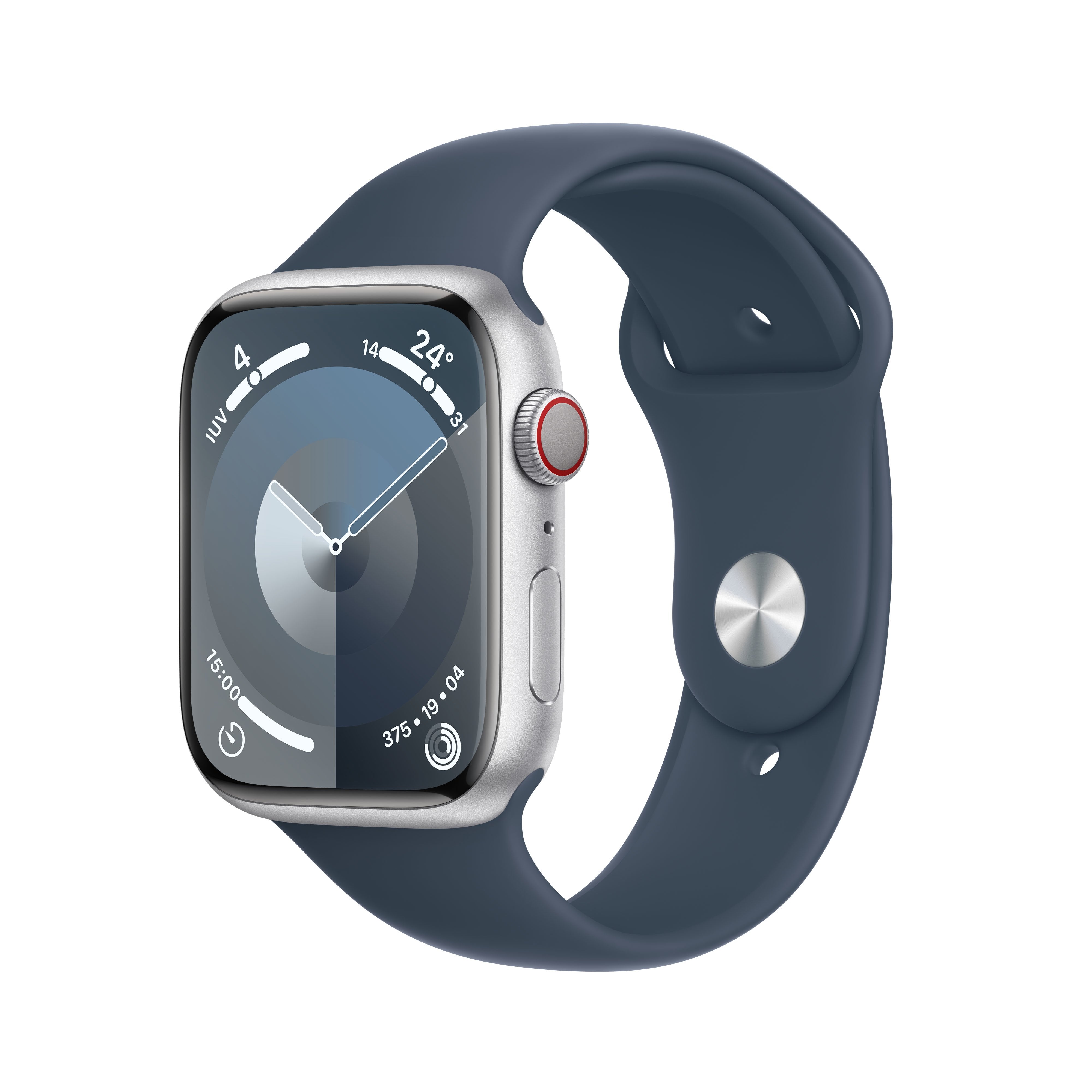 Apple Watch Series 9 Gps 45mm Cellular Caja De Aluminio Plata Correa Deportiva Azul Tempestad M L