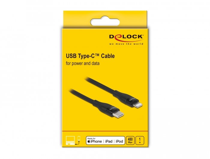 Delock Daten- Und Ladecable Usb Type-C Zu Lightning Für Iphone, Ipad Und Ipod Schwarz 1 M Mfi