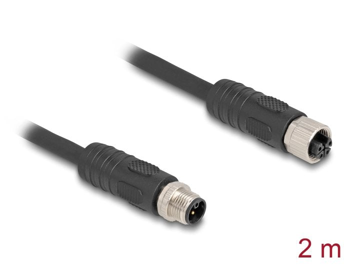 Delock M12 Cable L-Kodiert 4 Pin Stecker Zu Buchse Pur Schleppkettentauglich 2 M Schwarz