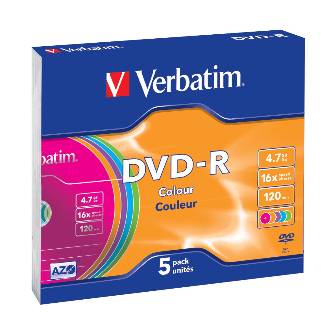 Verbatim Dvd-R 120 Min. 4.7gb 16x 5-Pack Slim Jewelcase Datalife Plus, Color Surface
