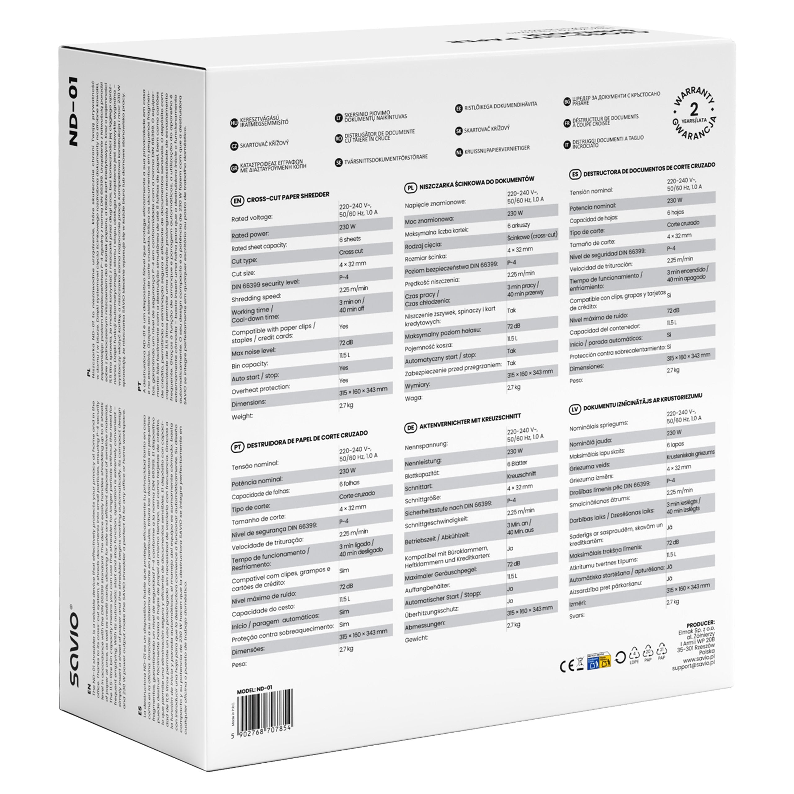 Savio Nd-01 Triturador De Papel Corte Cruzado 72 Db Negro