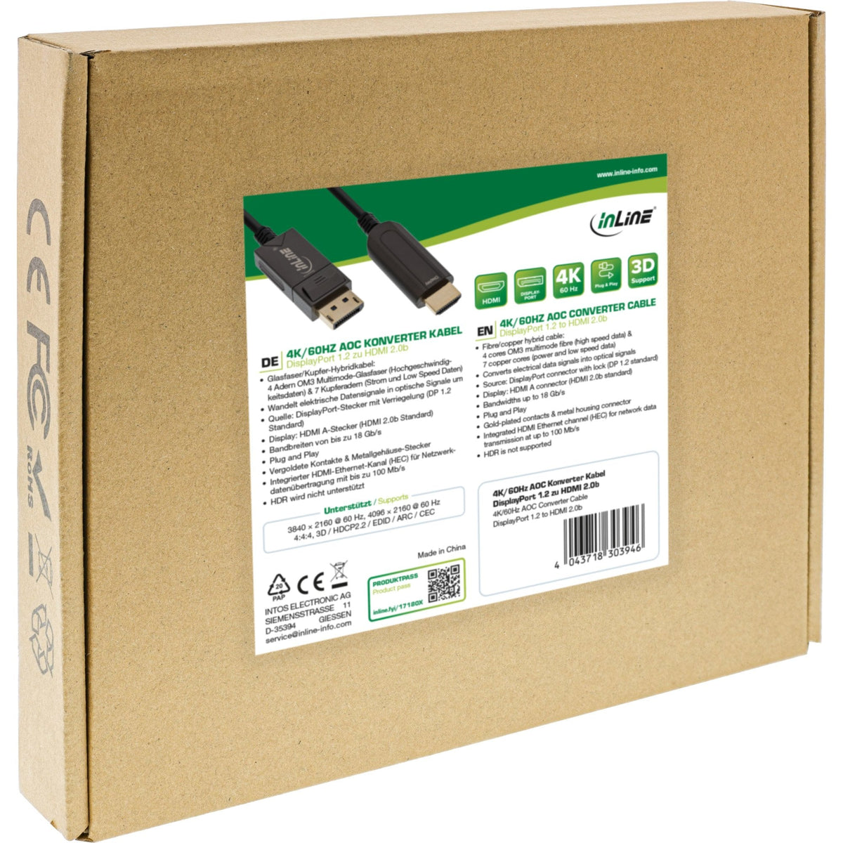 Cable Inline Displayport A Hdmi Aoc, 4k/60hz, Negro, 15m