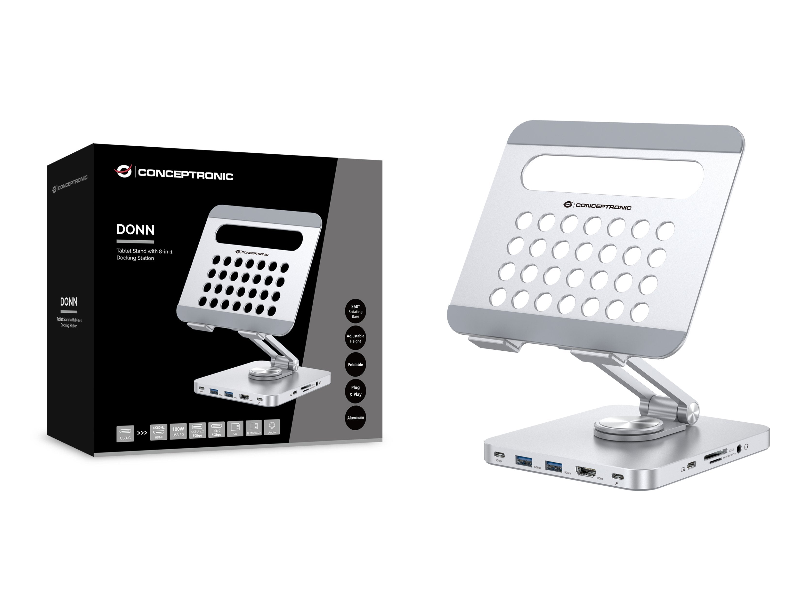 Docking Usb-C Soporte Conceptronic 1xhdmi4k 2xusb-A 3.0 1xusb-C 1xusb-C Pd100w 1x3,5mm 1xsd/Sdmicro