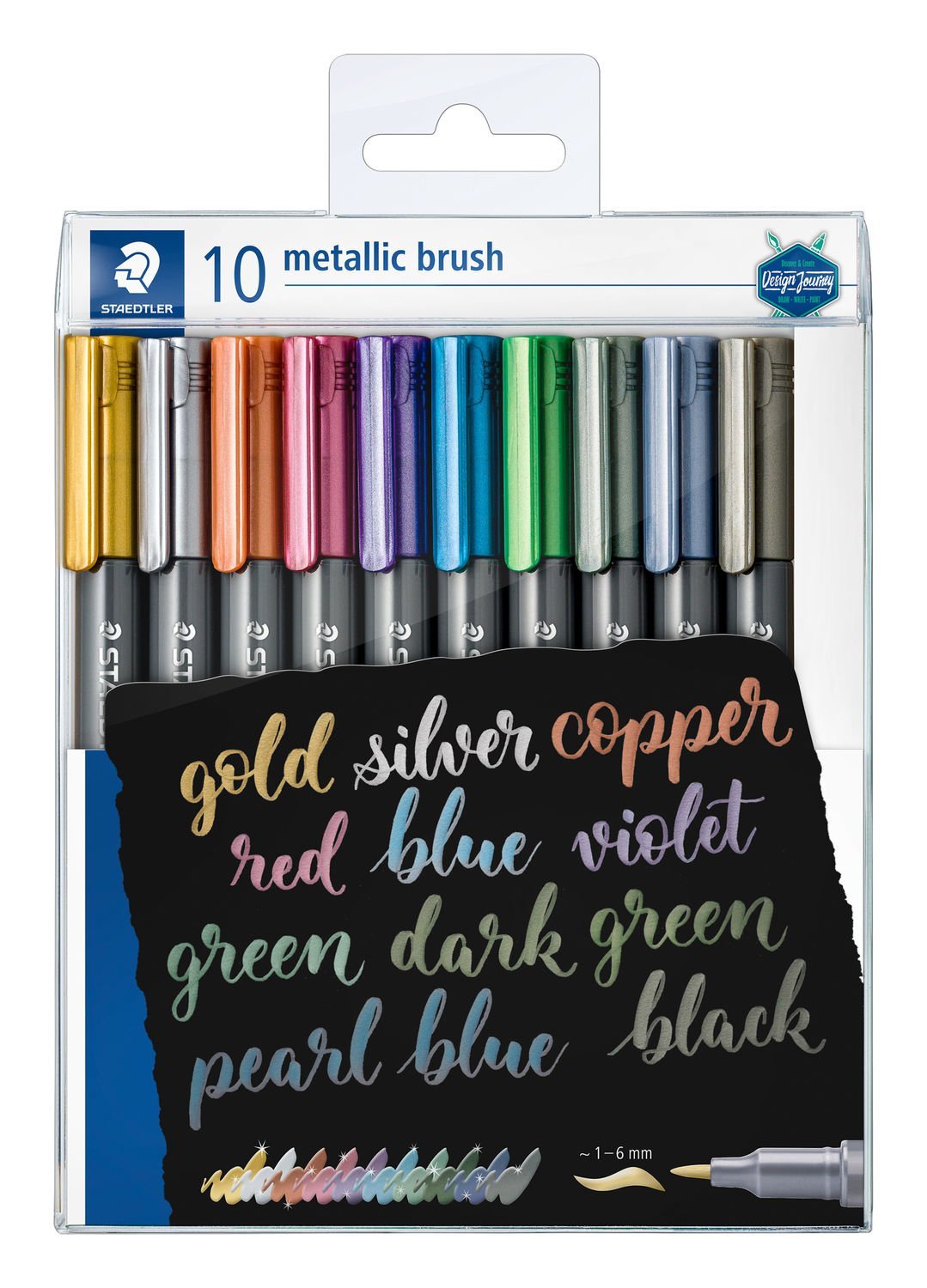 Staedtler Pack De 10 Rotuladores Permanentes - Punta Pincel - Trazo 1-2mm Aprox. - Capuchon Con Clip - Colores Metalicos Surtidos