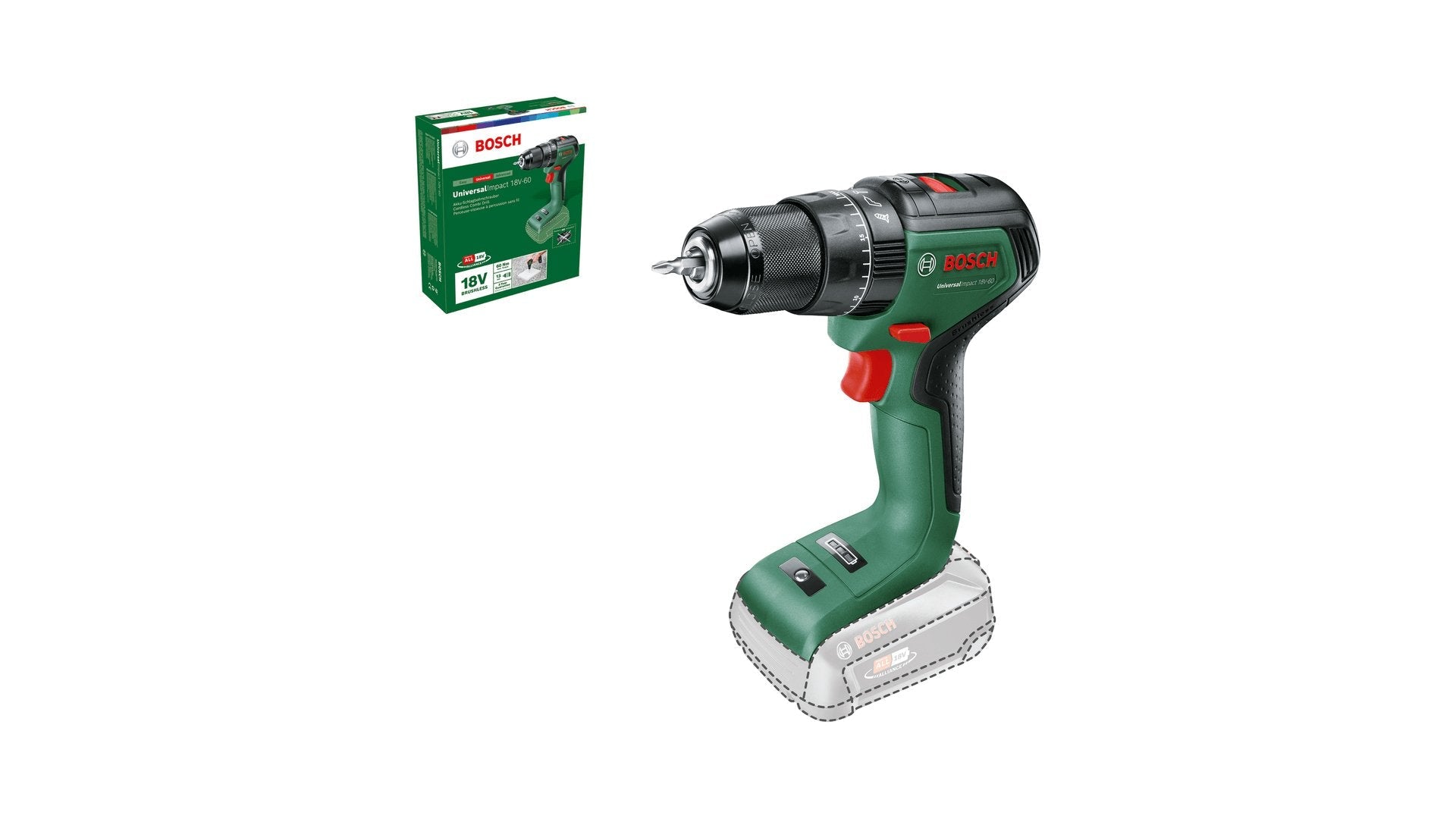 Bosch Taladro De Impacto A Batería Universalimpact 18v-60 Baretool Verde/Negro, Sin Batería Ni Cargador, Power For All Alliance