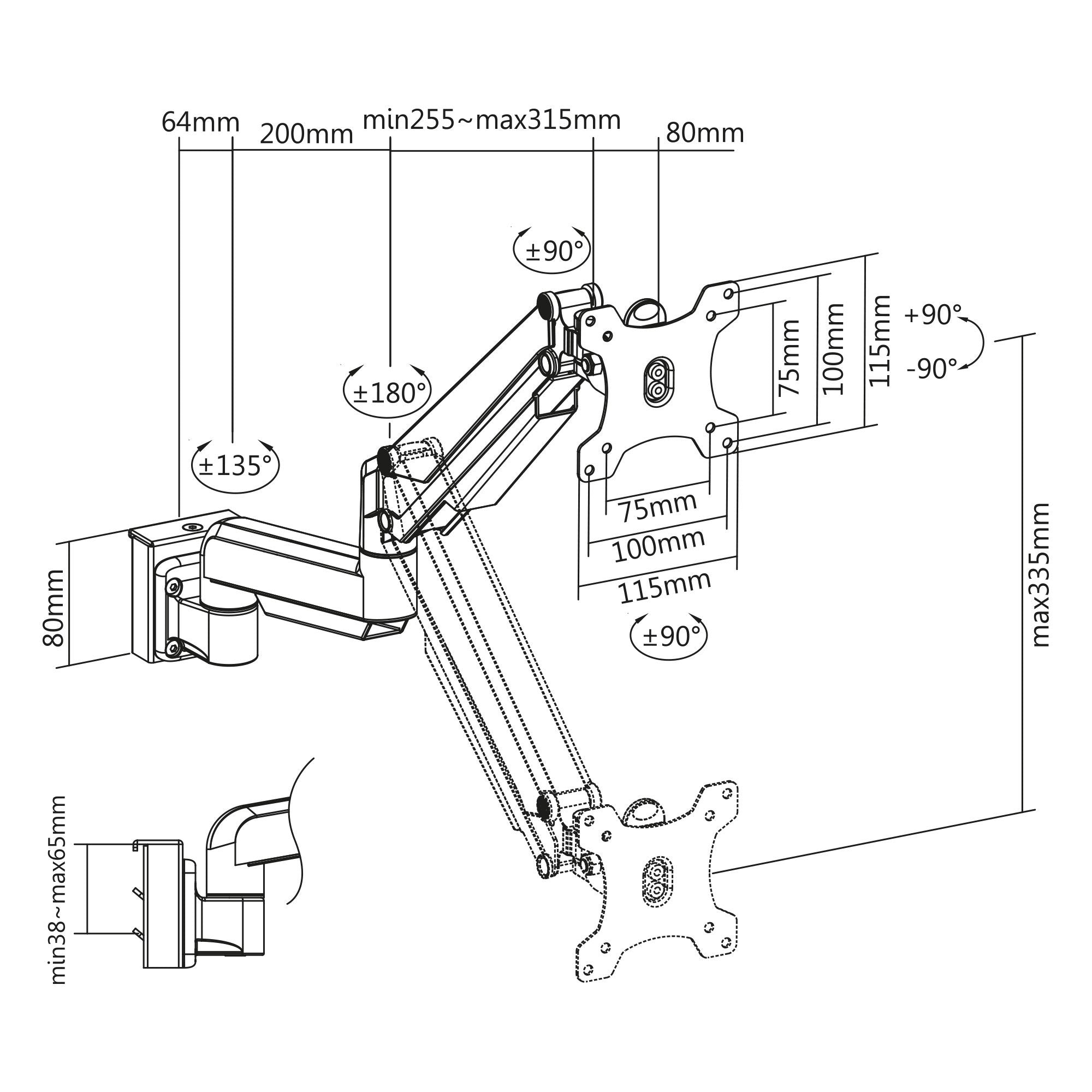 Inline® Slatwall Lifter Monitor Holder, Silver