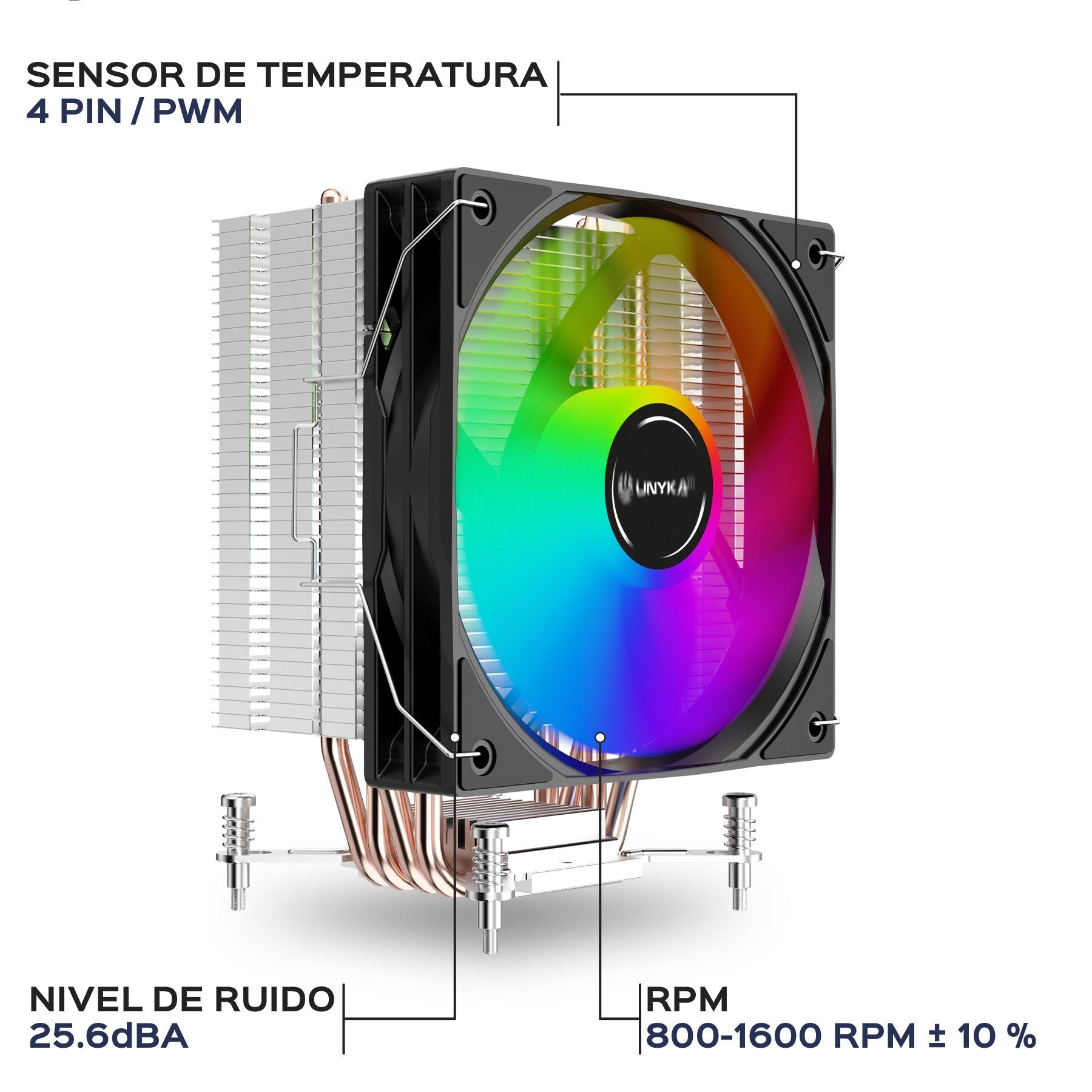 Refrigeración Cpu Unykach Unycool H41 Argb Multisocket Universal - Ventilador 120mm - Iluminacion Argb - Negro