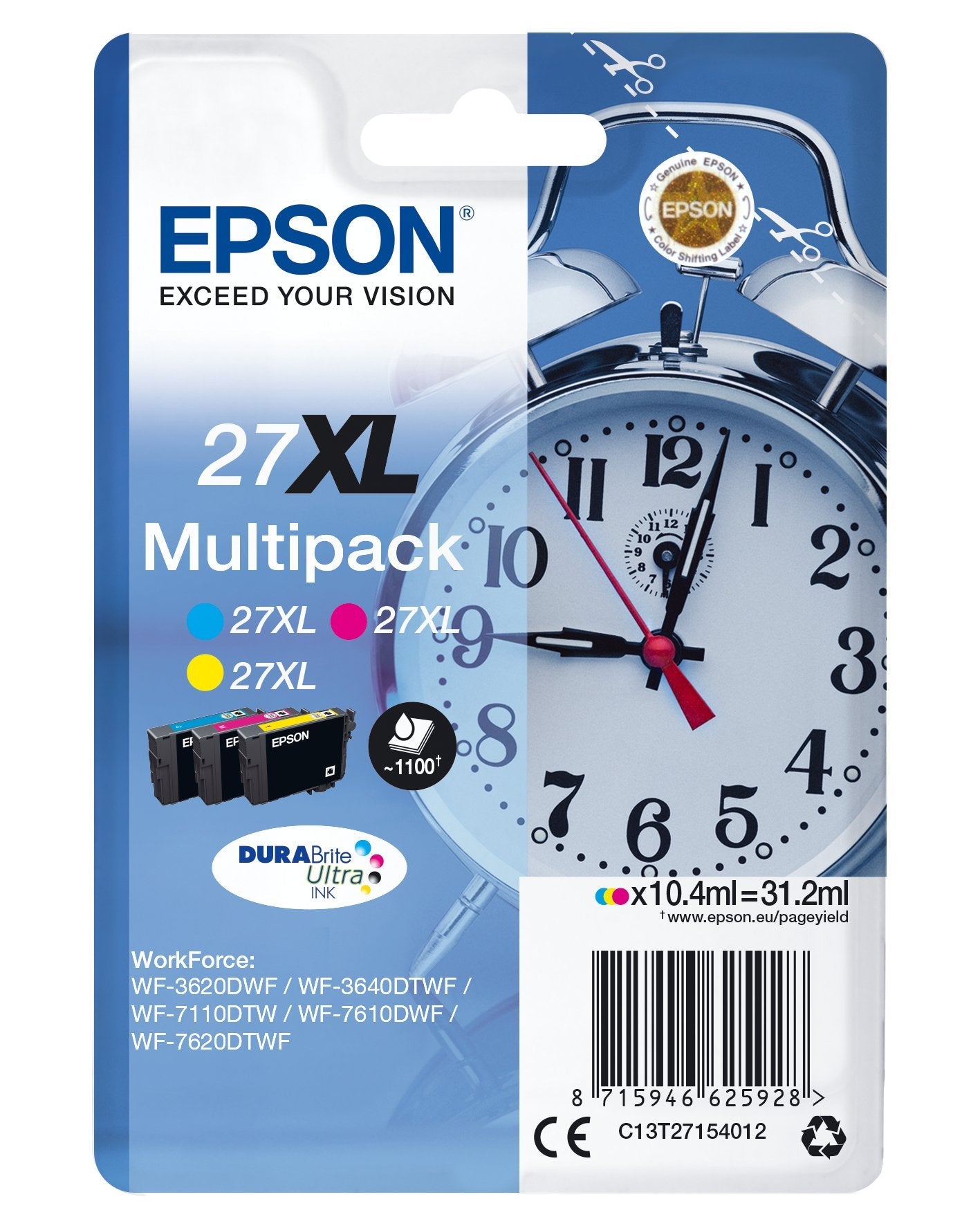 Tinta Original Epson 27xl Multipack Paquete De 3 31.2 Ml Xl Amarillo, Cian, Magenta Original Blister