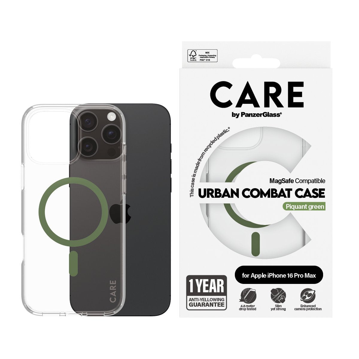 EAN 5715685004384 - PanzerGlass CARE™ by ® Urban Combat Case Transparent w. Green MagSafe iPhone 16 Pro Max funda para teléfo imagen 2