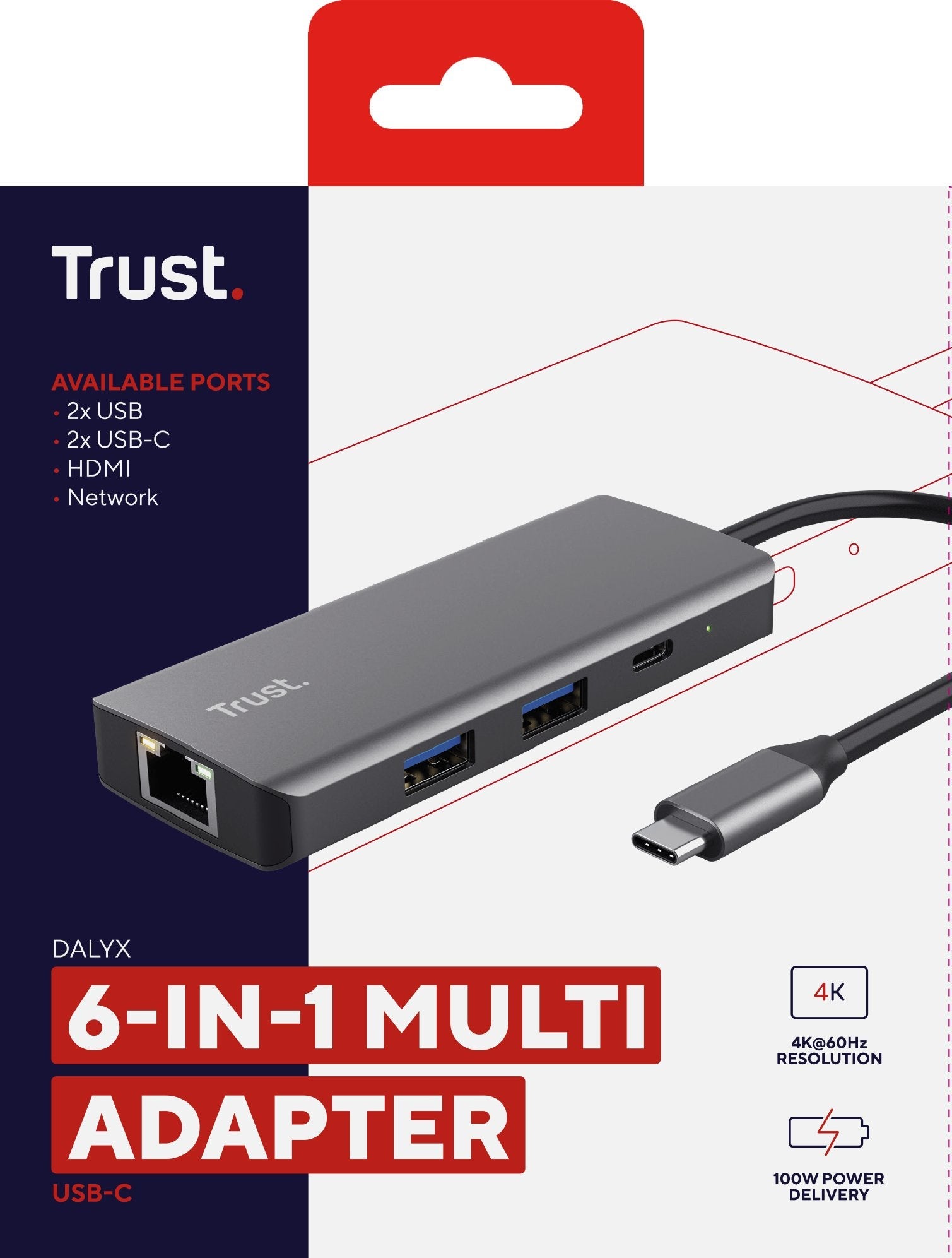 Docking Usb Tipo-C Trust Dalyx 2xusb 2xusb Tipo-C 1xhdmi 1xrj45 Gris