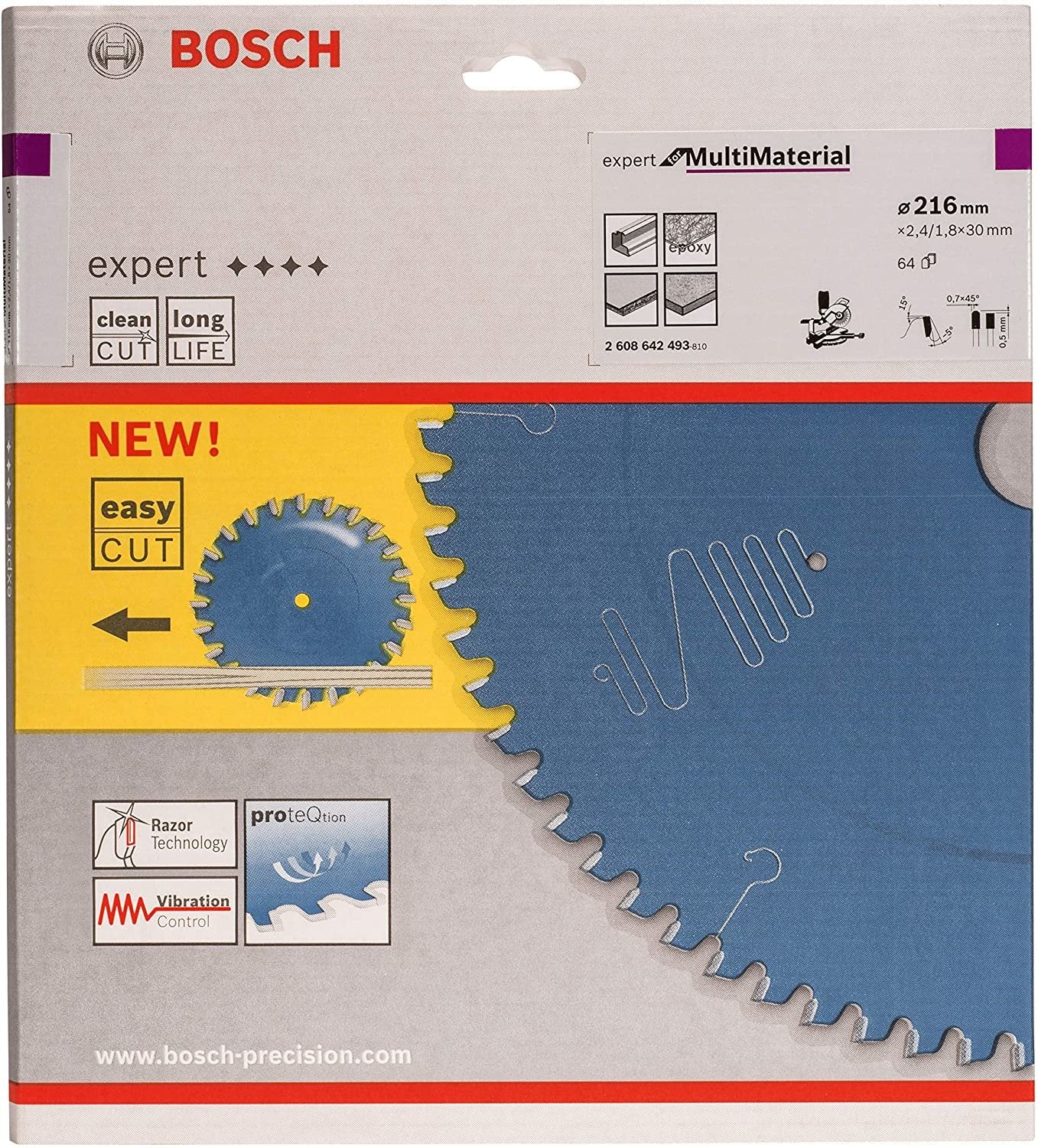 Hoja De Sierra Circular Bosch Professional Expert Para Multi Material, Ø 216 Mm, Diámetro 64z 30 Mm, Para Sierras Tronzadoras E Ingletadoras 2608642493