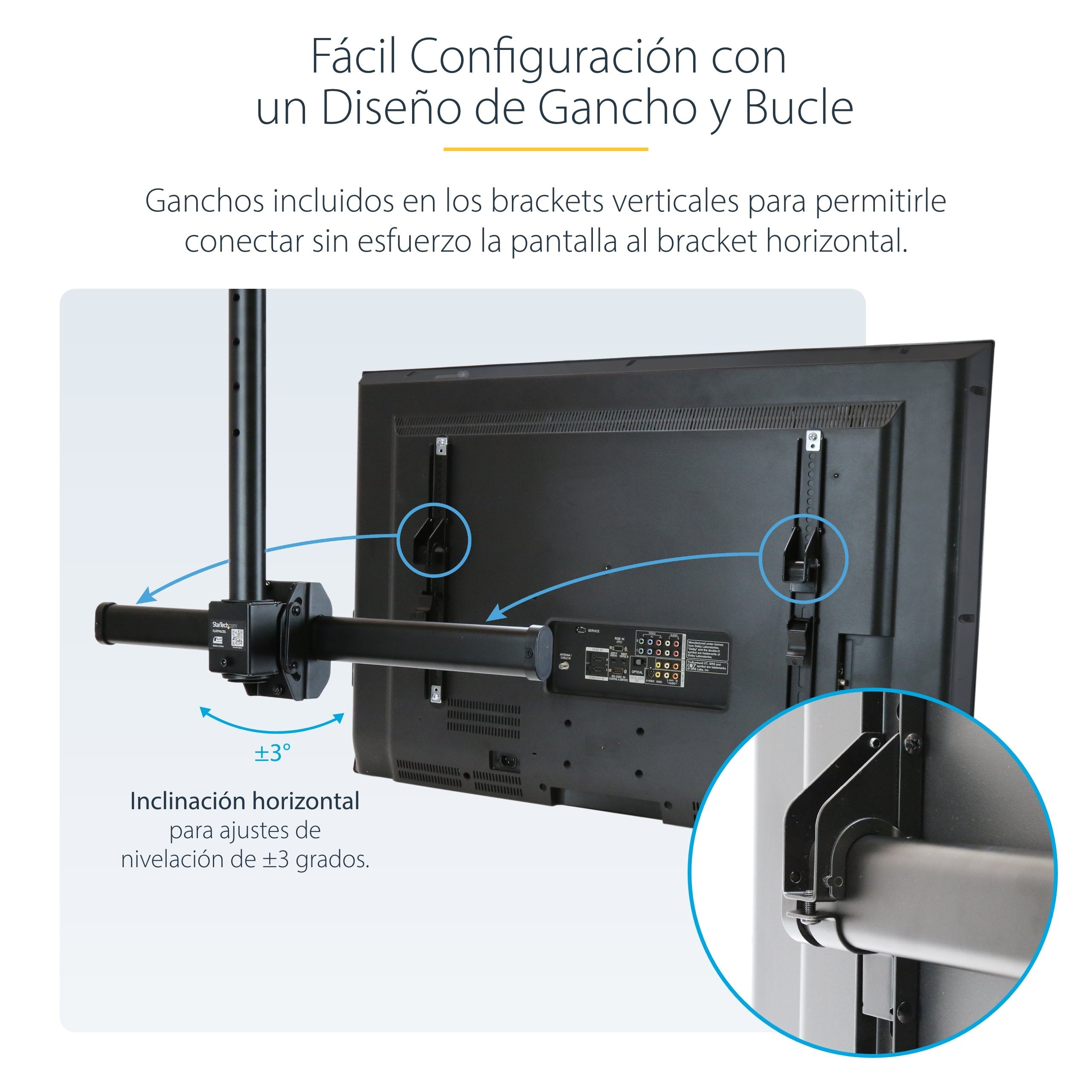 Startech.Com Base Soporte Vesa Ajustable De Montaje En Techo Para Pantallas De 37 A 70 Pulgadas - Mástil Corto