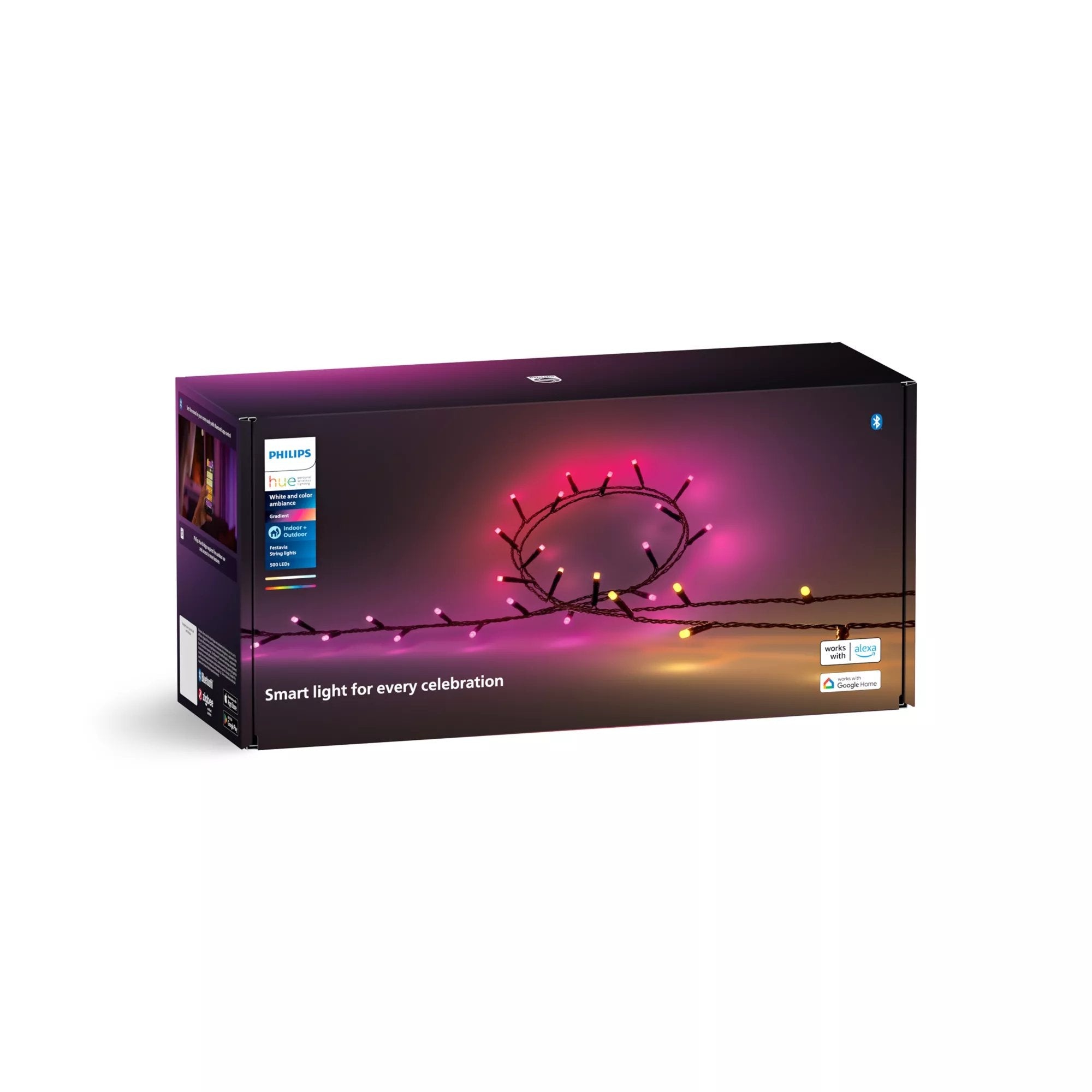 Philips Hue - Guirnalda Festavia, Luz Blanca Y De Colores, Regulable, 500 Micro Leds, 40m, Resistente Al Agua