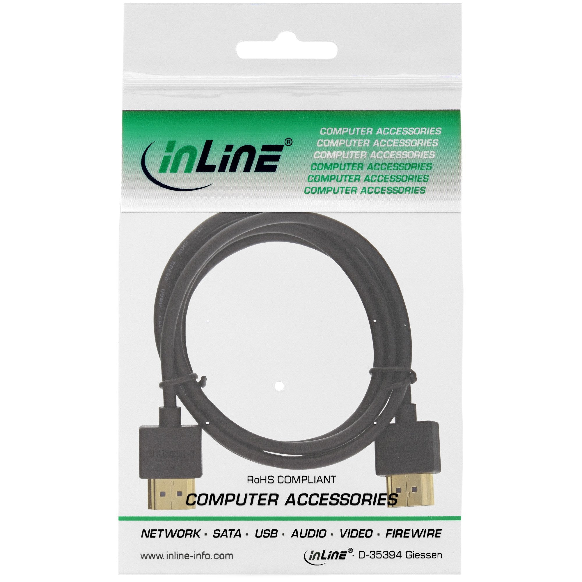 Cable Hdmi De Inline Con Ethernet Tipo A A A Macho Superfino Negro/Dorado 0,5 M