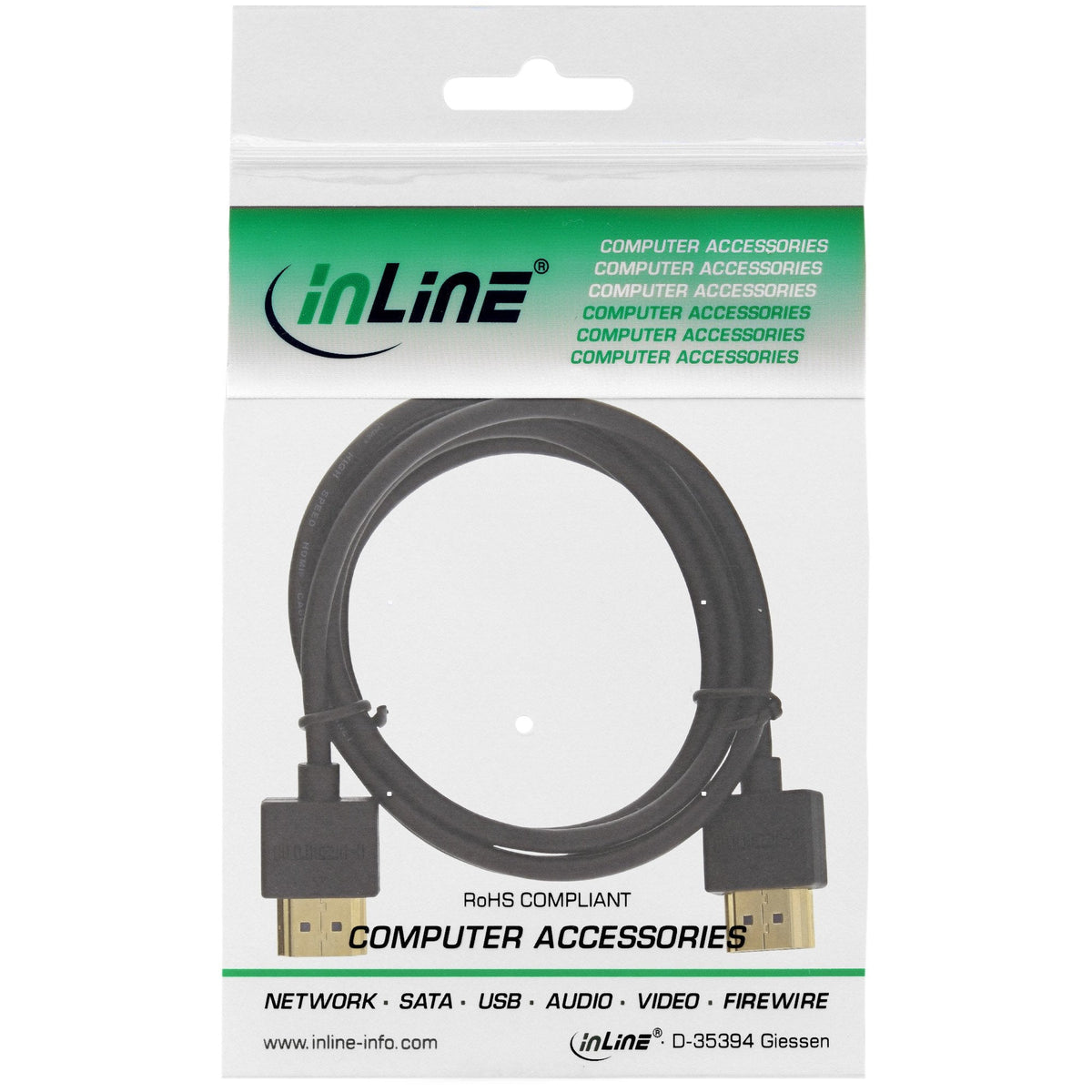 Cable Hdmi De Inline Con Ethernet Tipo Aa Macho Súper Delgado Negro / Dorado 1,5 M