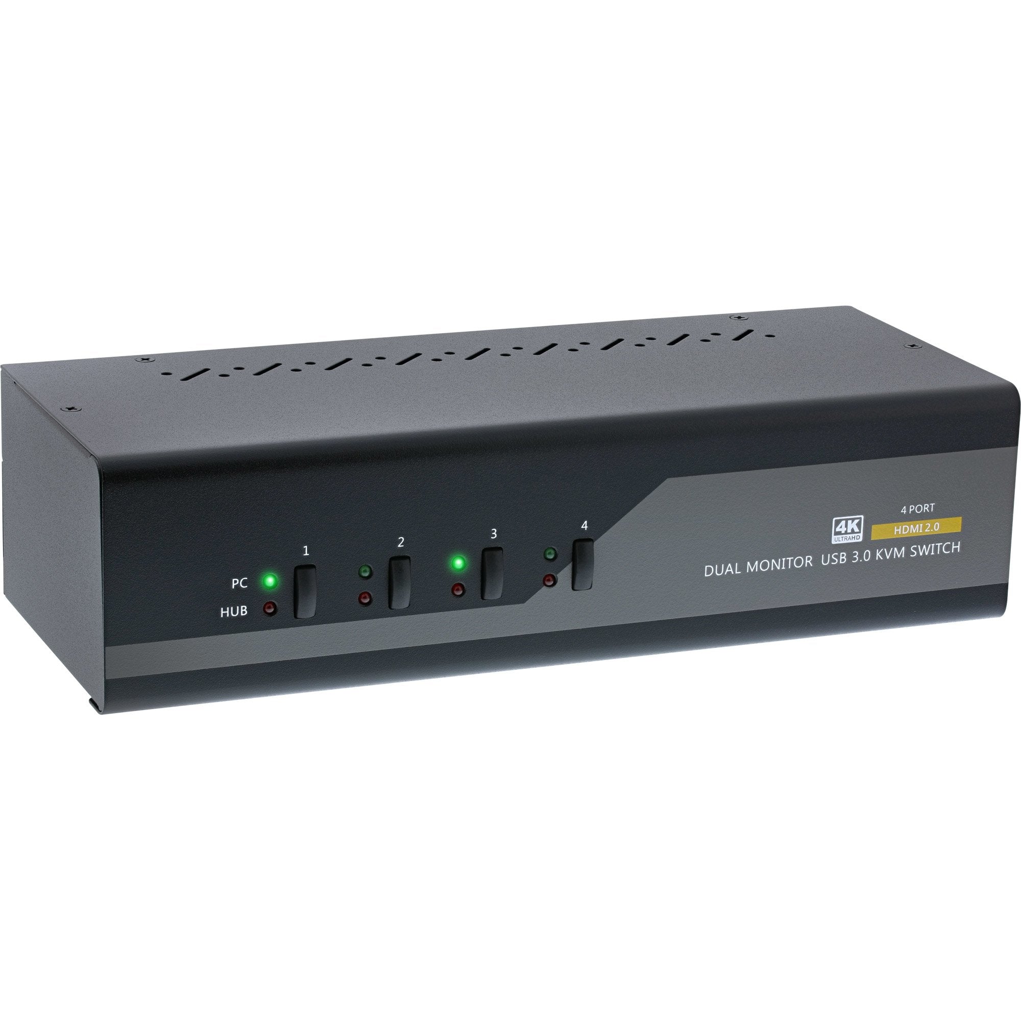 Switch Kvm Inline, 4 Puertos, Monitor Dual, Hdmi 2.0, 4k, Usb 3.0, Audio