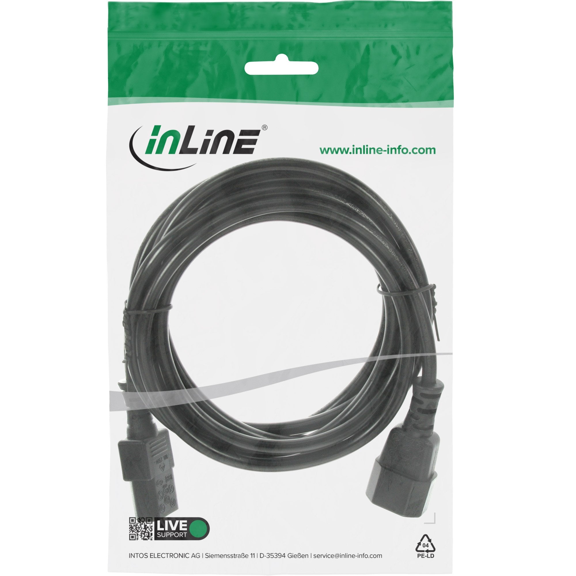Inline® Power Cable 3 Pin Iec Macho A Hembra Black 1.5m