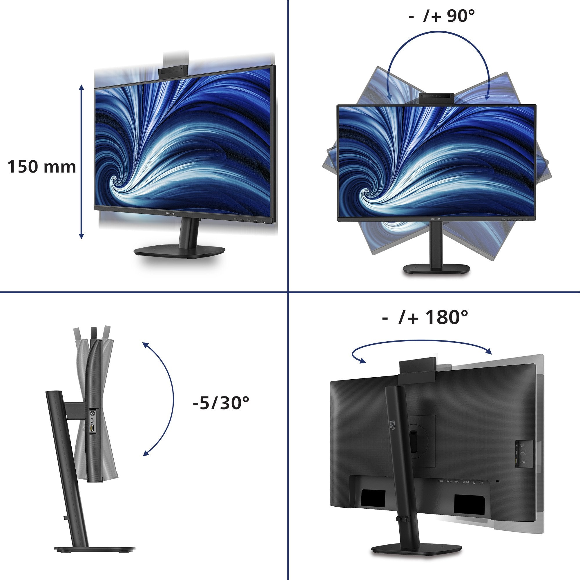 Philips 27" 2560x1440 120hz Ips Flat H A 150 Mm Usb C Docking Display 90w Daisy Chain With 27b2n3500j Smart Link Sync