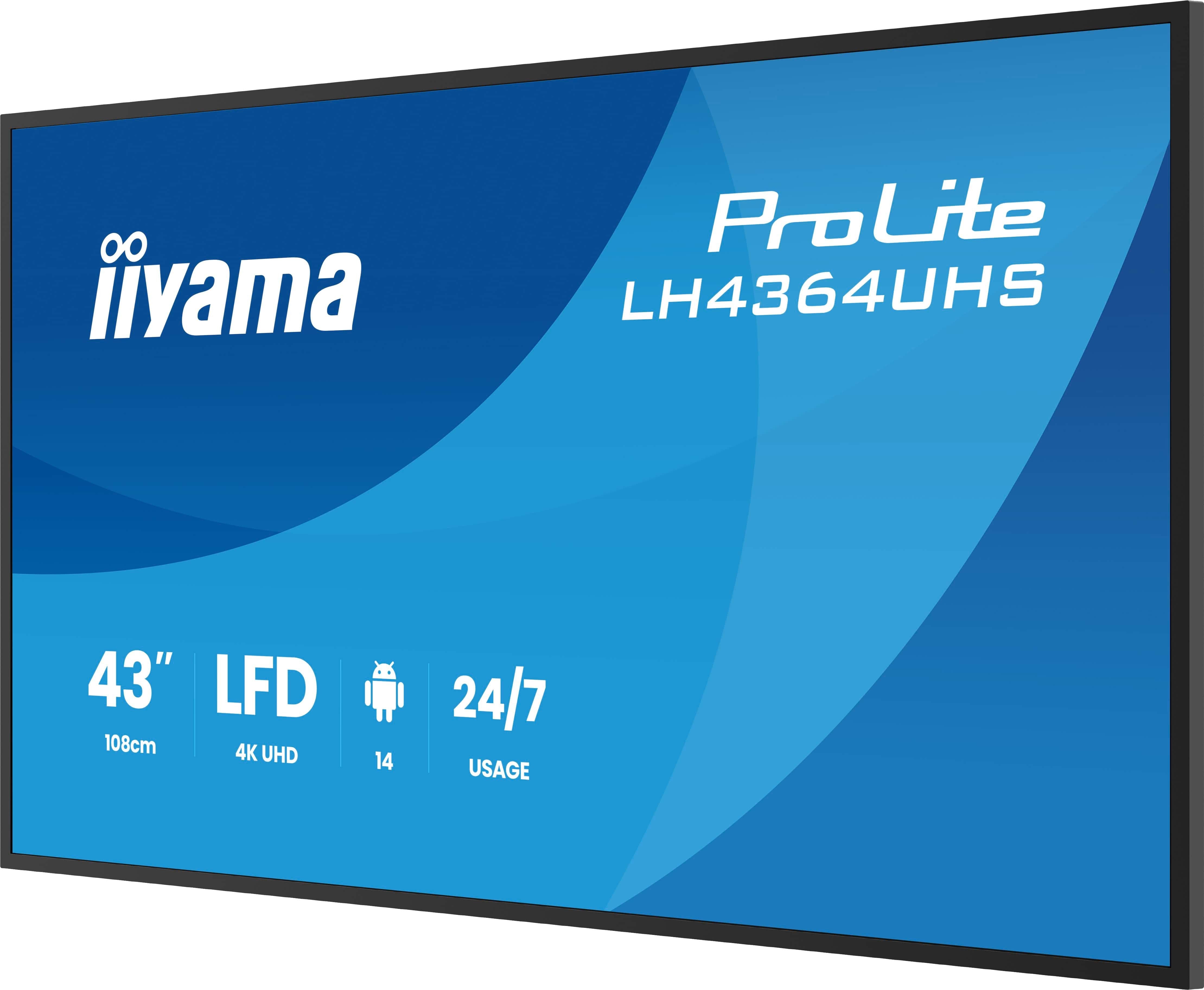 Iiyama Lh4364uhs-B1ag  Pantalla Plana Para Señalización Digital 109,2 Cm (43") Led Wifi 500 Cd / M² 4k Ultra Hd Negro